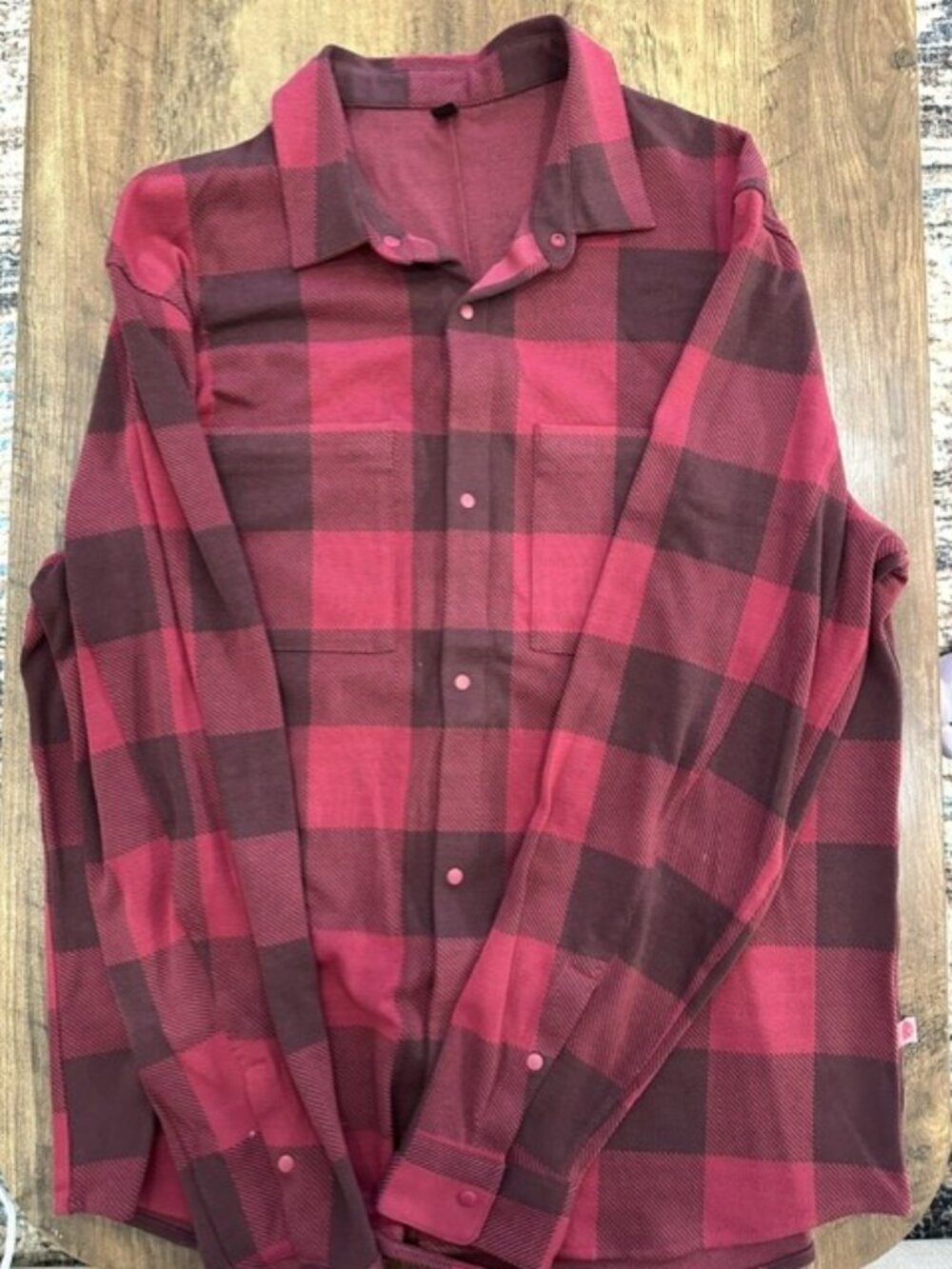Lululemon Flannel Men's Soft Knit Overshirt Check Plaid Pomegranate Red Size XL